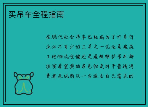 买吊车全程指南