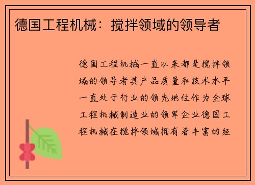 德国工程机械：搅拌领域的领导者